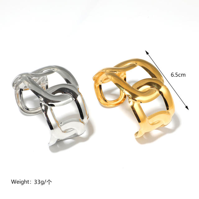 Stainless Steel Titanium Plated 18K Gold Heavy Industry Exaggerated Cuff bangle