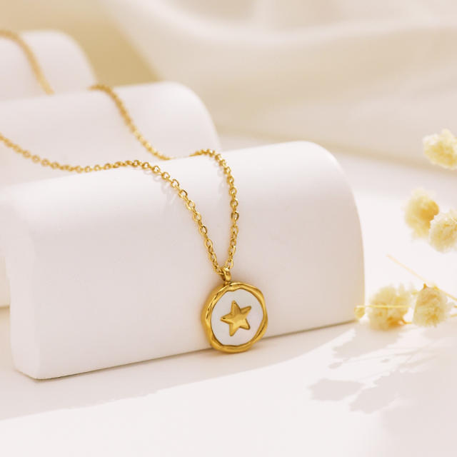 INS mother shell star coin pendant stainless steel necklace