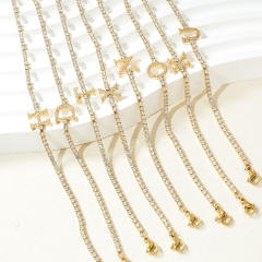 Diamond initial letter tennis chain bracelet stainless steel bracelet
