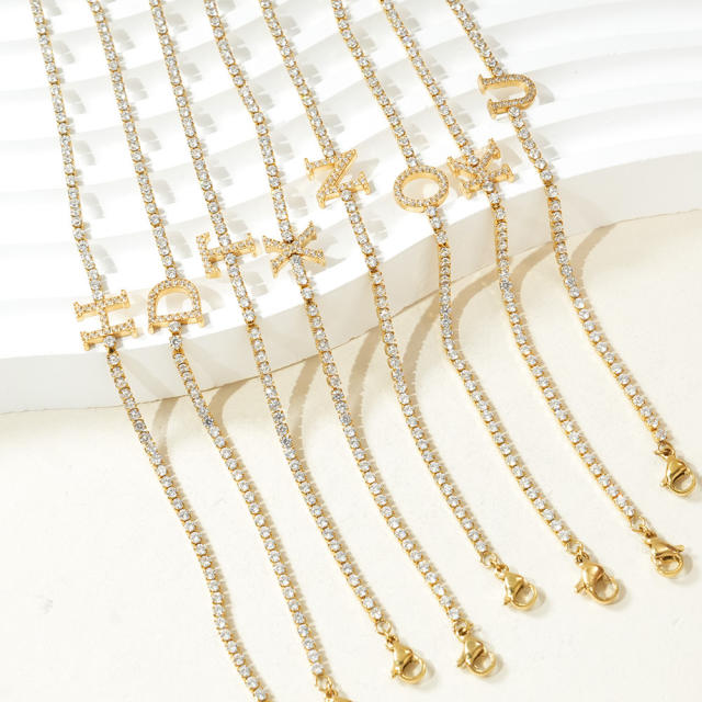 Diamond initial letter tennis chain bracelet stainless steel bracelet