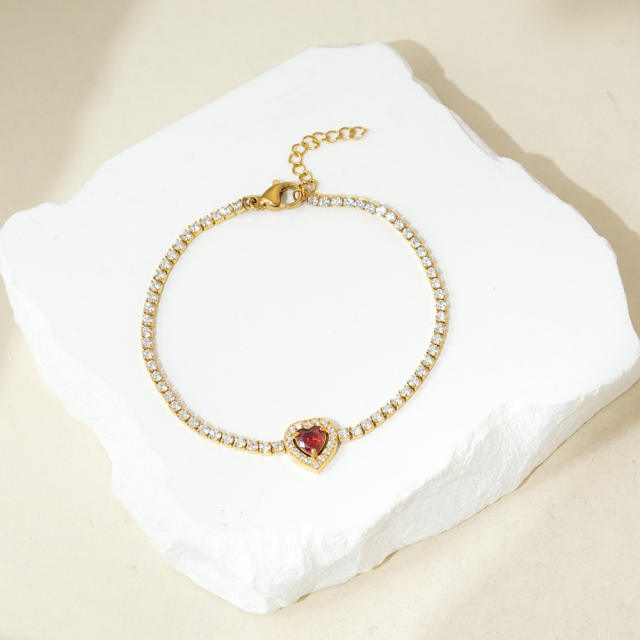 Geometric ruby cubic zircon tennis chain bracelet stainless steel bracelet