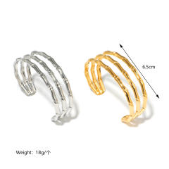 Stainless Steel Titanium Plated 18K Gold Heavy Industry Exaggerated Cuff bangle