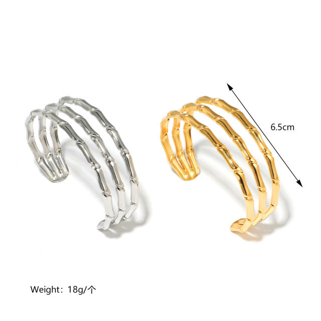 Stainless Steel Titanium Plated 18K Gold Heavy Industry Exaggerated Cuff bangle