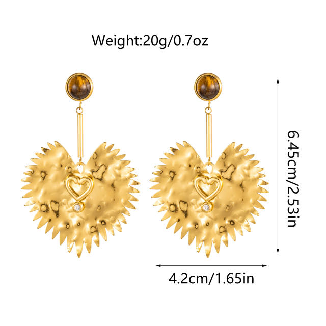 18k gold hemisphere inlaid tiger eye stone love pendant stainless steel earrings