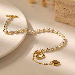 Easy match elegant pearl bead stainless steel bracelet