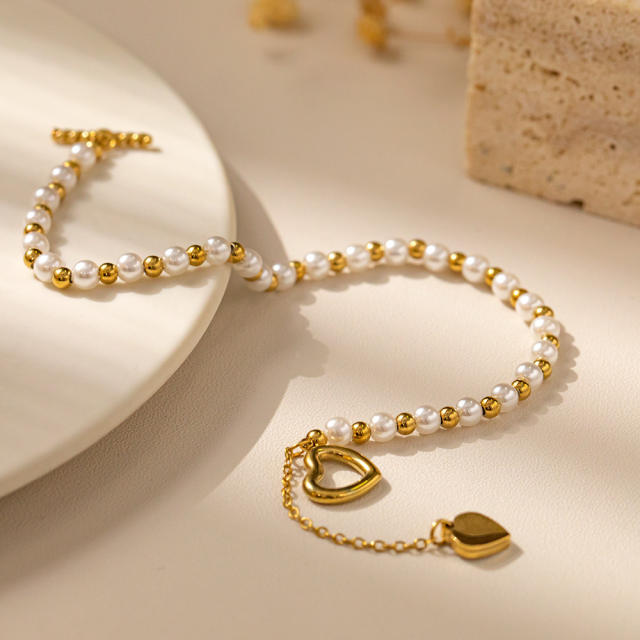 Easy match elegant pearl bead stainless steel bracelet