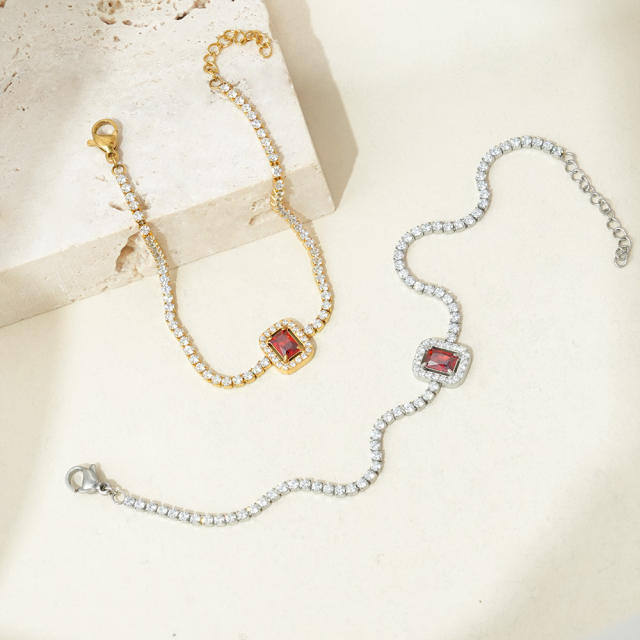 Geometric ruby cubic zircon tennis chain bracelet stainless steel bracelet