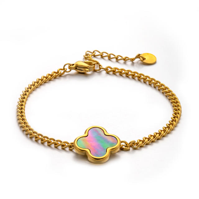 Stainless Steel Bracelet Adjustable High Sense All-match Four-leaf Clover Flower Shell Bracelet