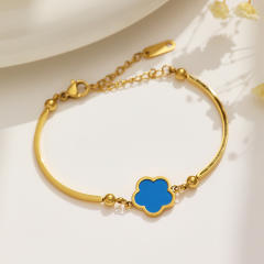 18K Gold-plated Simple Flower stainless steel bangle bracelet