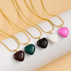 Elegant color enamel heart pendant stainless steel necklace