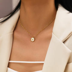 INS mother shell star coin pendant stainless steel necklace