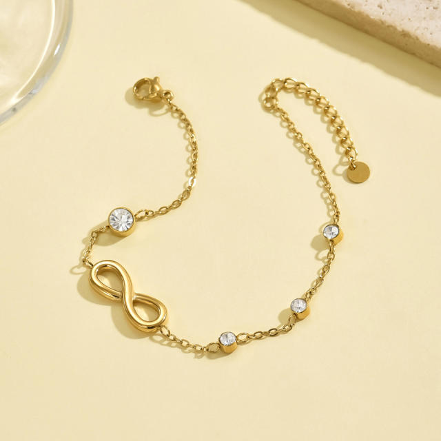 Elegant oval shape diamond infinity symbol stainless steel bracelet