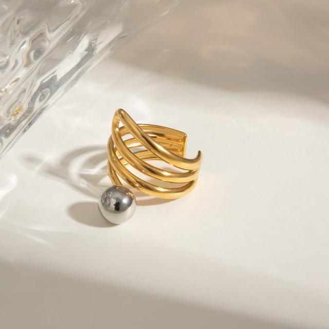 Unique wave shape mix color hollow stainless steel rings