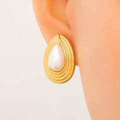 Easy match no-fading pearl stainless steel earrings big earrings