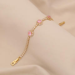 Pink cubic zircon luxury copper tennis bracelet for women