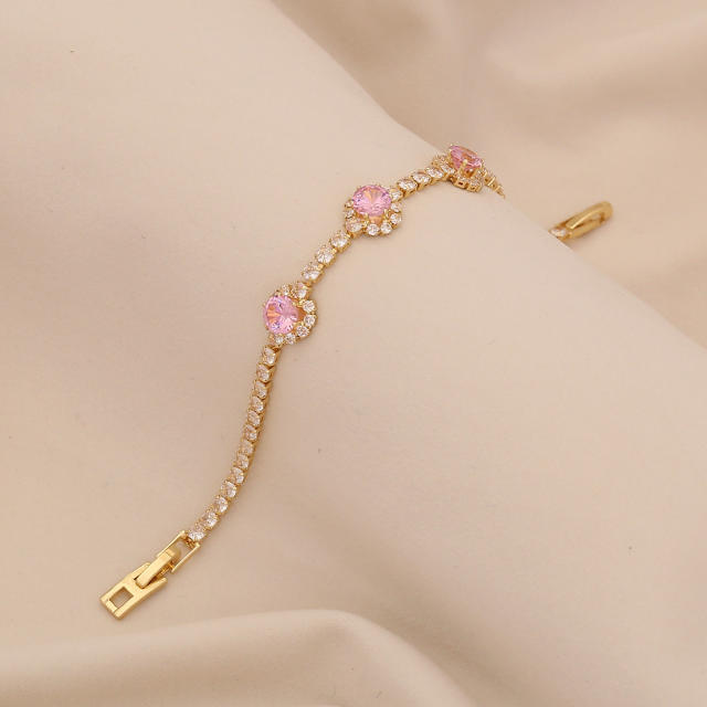 Pink cubic zircon luxury copper tennis bracelet for women