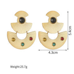 Boho colorful natural stone statement stainless steel earrings fan earrings