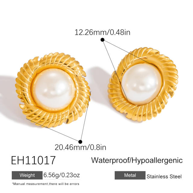 Easy match no-fading pearl stainless steel earrings big earrings