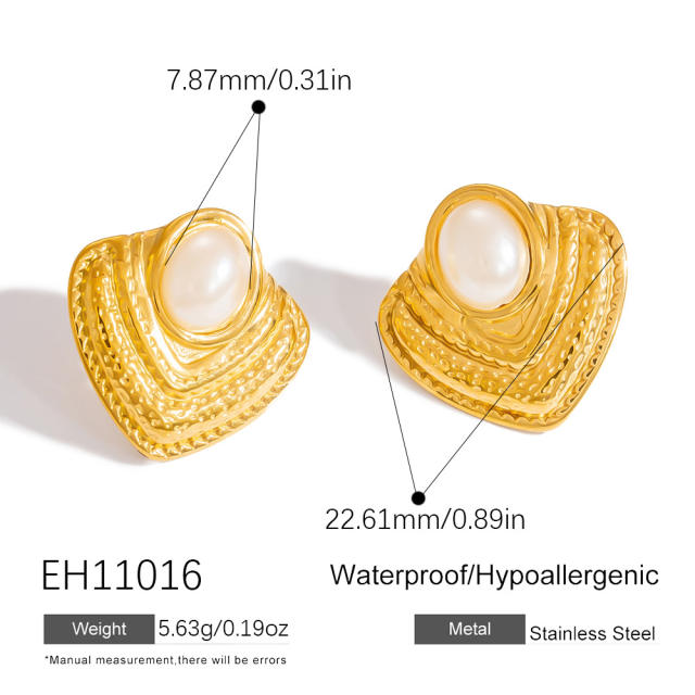 Easy match no-fading pearl stainless steel earrings big earrings