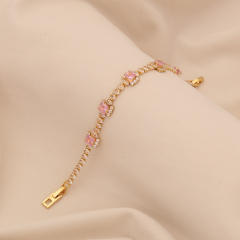 Pink cubic zircon luxury copper tennis bracelet for women