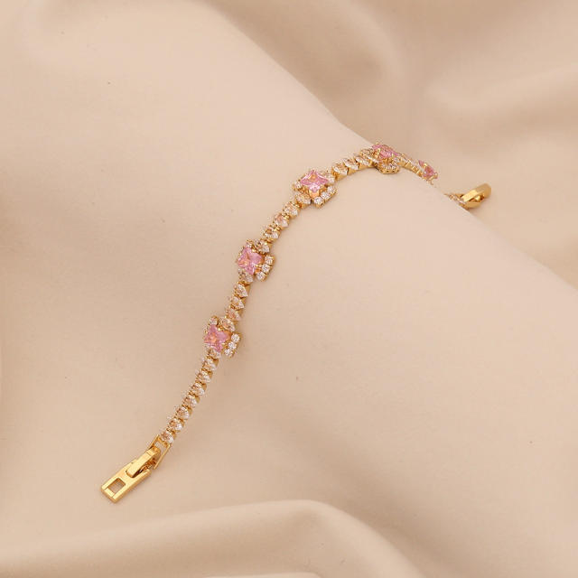 Pink cubic zircon luxury copper tennis bracelet for women