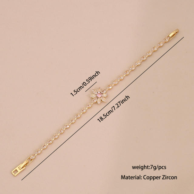 Pink cubic zircon luxury copper tennis bracelet for women