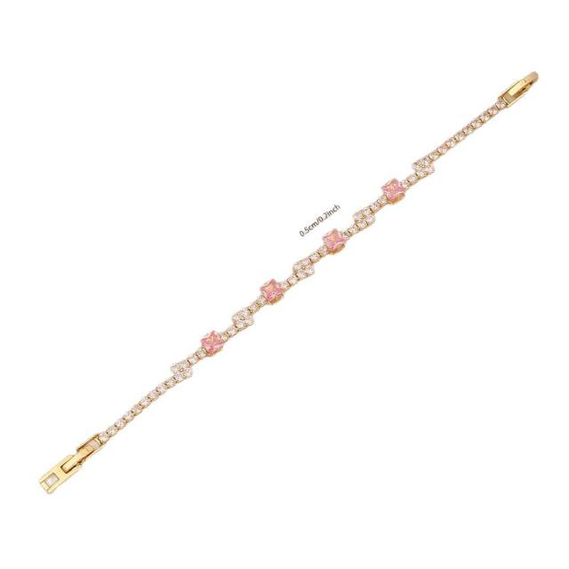Pink cubic zircon luxury copper tennis bracelet for women