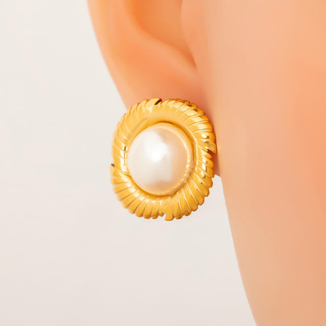 Easy match no-fading pearl stainless steel earrings big earrings