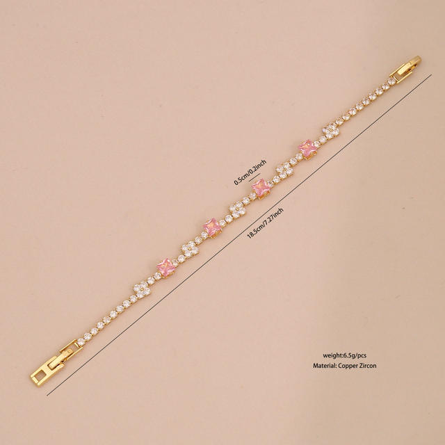 Pink cubic zircon luxury copper tennis bracelet for women