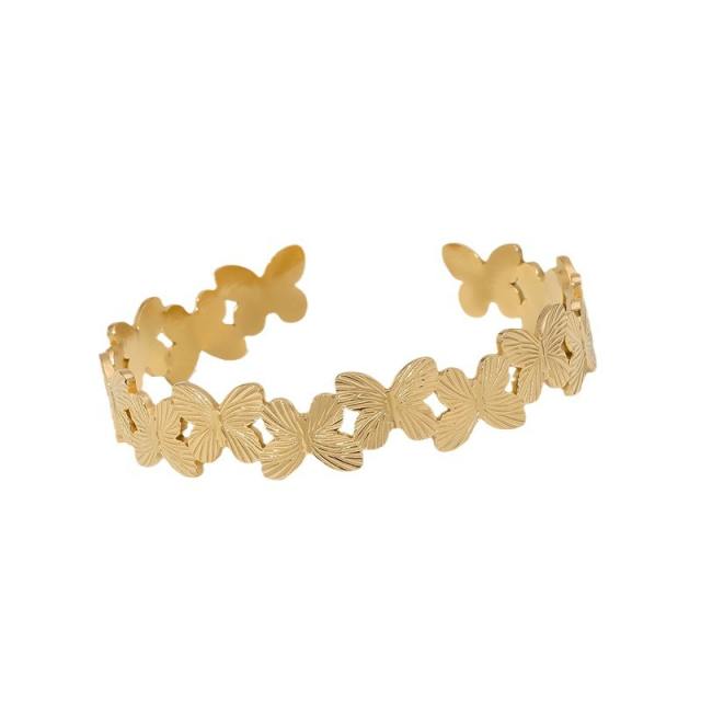 Easy match butterfly stainless steel cuff bangle