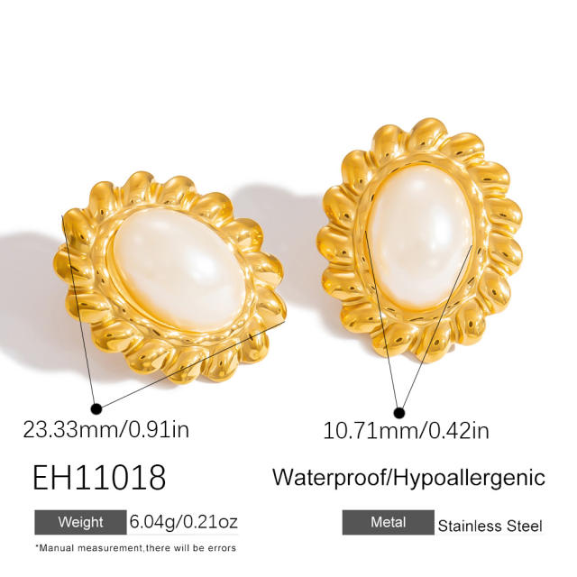 Easy match no-fading pearl stainless steel earrings big earrings