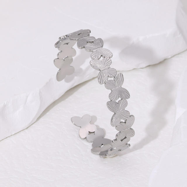 Easy match butterfly stainless steel cuff bangle