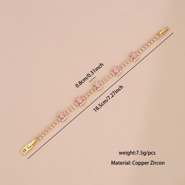 Pink cubic zircon luxury copper tennis bracelet for women