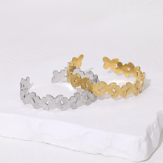 Easy match butterfly stainless steel cuff bangle