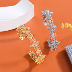 Delicate diamond clover gold plated copper cuff bangle