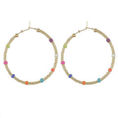 Boho colorful bead stainless steel hoop earrings