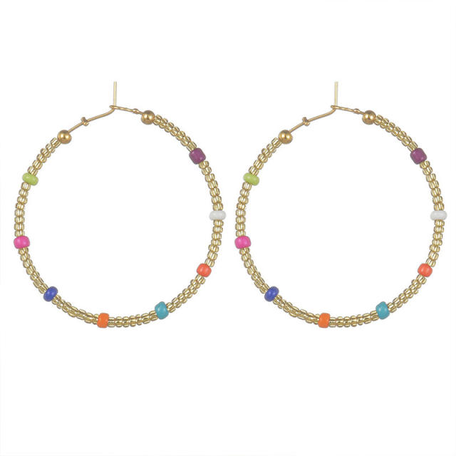 Boho colorful bead stainless steel hoop earrings