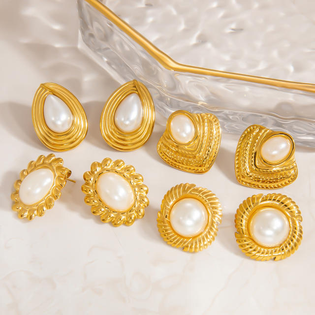 Easy match no-fading pearl stainless steel earrings big earrings