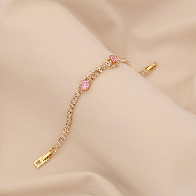 Pink cubic zircon luxury copper tennis bracelet for women