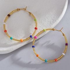 Boho colorful bead stainless steel hoop earrings