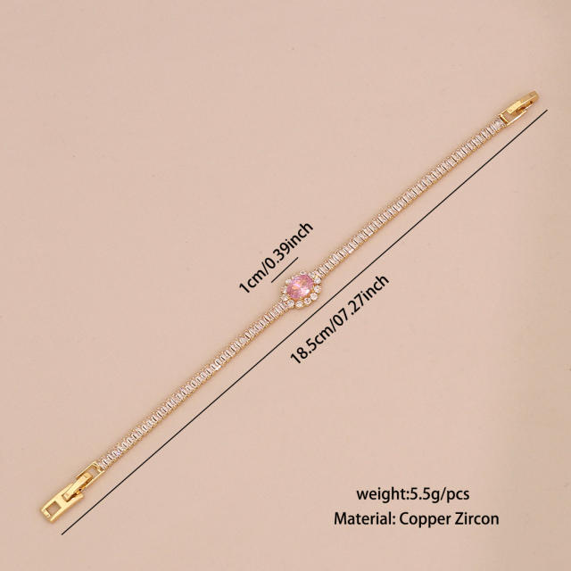 Pink cubic zircon luxury copper tennis bracelet for women