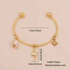 Summer ocean sereis imitation pearl starfish charm stainless steel bangle cuff bangle