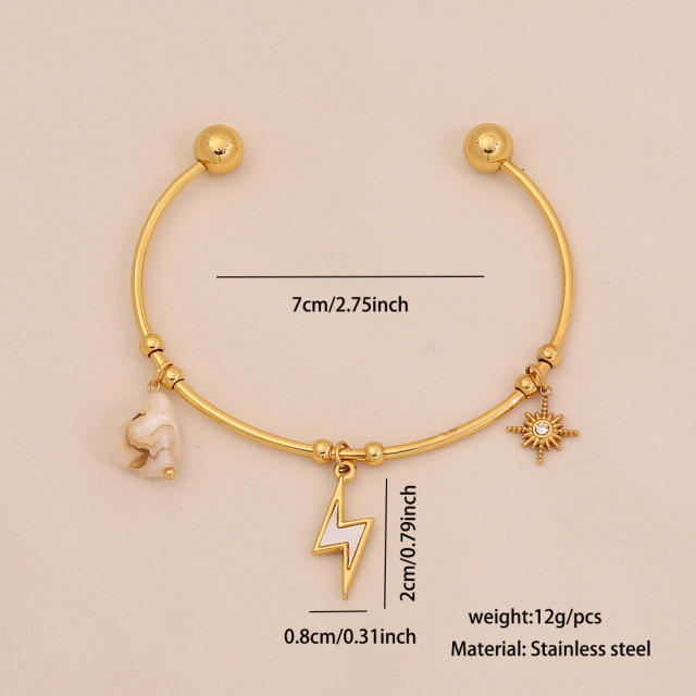 Summer ocean sereis imitation pearl starfish charm stainless steel bangle cuff bangle