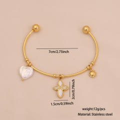 Summer ocean sereis imitation pearl starfish charm stainless steel bangle cuff bangle