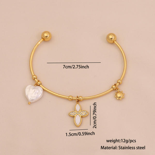 Summer ocean sereis imitation pearl starfish charm stainless steel bangle cuff bangle