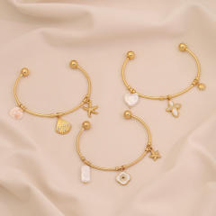 Summer ocean sereis imitation pearl starfish charm stainless steel bangle cuff bangle