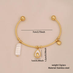 Summer ocean sereis imitation pearl starfish charm stainless steel bangle cuff bangle