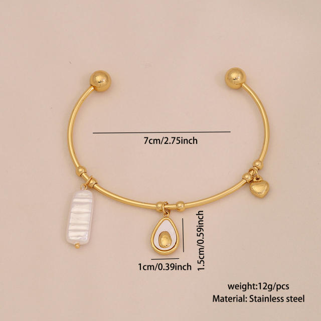 Summer ocean sereis imitation pearl starfish charm stainless steel bangle cuff bangle