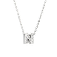 Dainty diamond initial letter stainless steel necklace