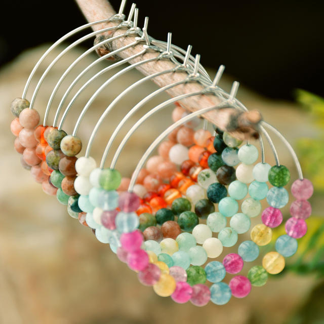 Y2K color natural stone bead hoop earrings